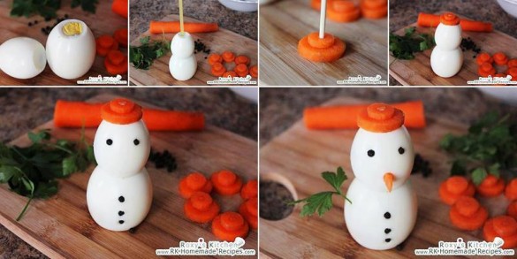 Frosty the snowman from boiled eggs and carrots