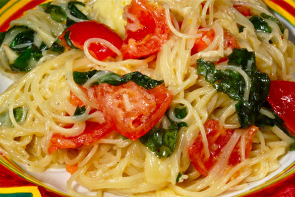 Pasta Tossed with Brie, Tomatoes and Basil