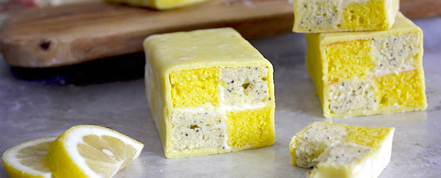 Mini Lemon & Poppyseed Battenberg Cakes
