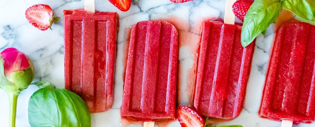 Refreshing Strawberry + Basil Ice Pops