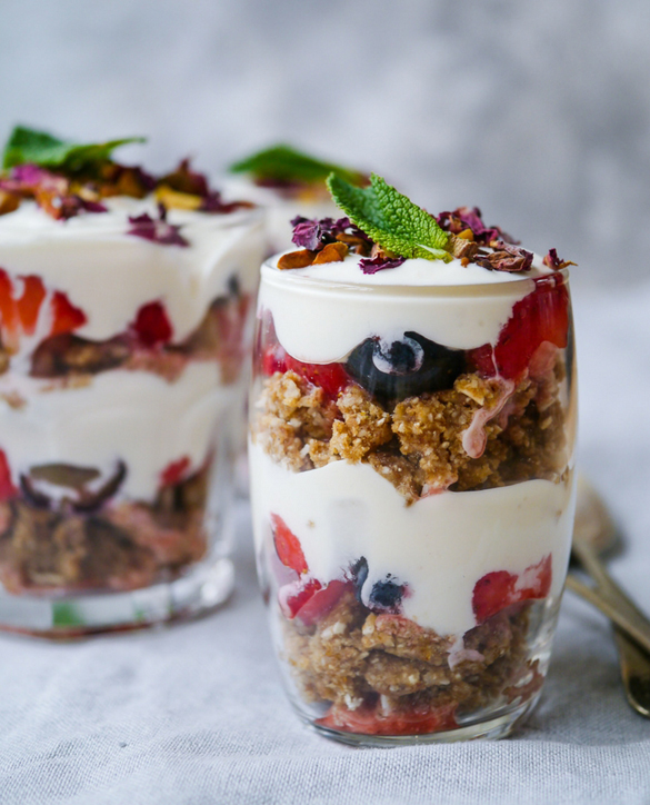 No Bake Healthy Berry Rose Trifle
