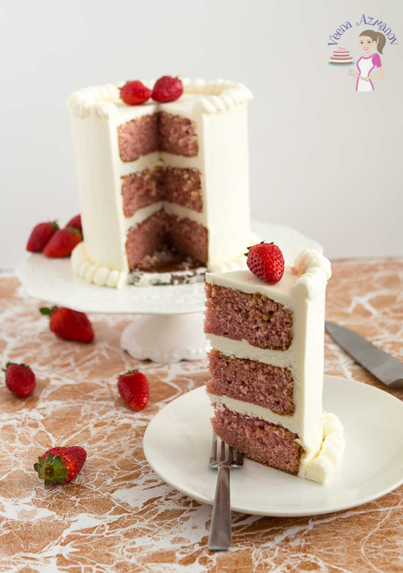 Moist Strawberry Cake Recipe with Velvet American Buttercream