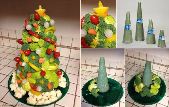Christmas tree arrangement with broccoli and cauliflower