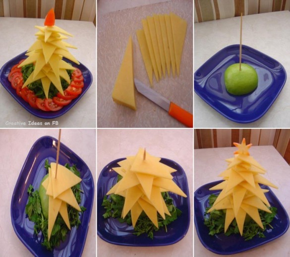 Christmas tree plate arrangement from cheese
