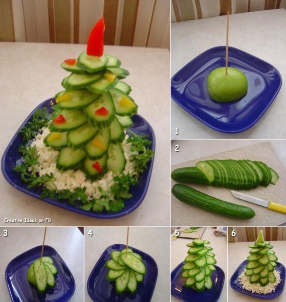 Christmas tree plate arrangement from cucumbers