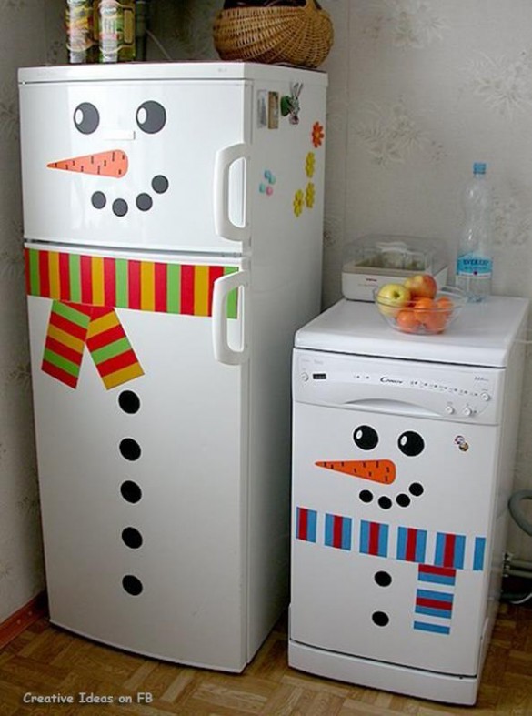 Frosty the snowman stickers on fridge and dishwasher