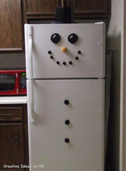 Frosty the snowman stickers on fridge with hat