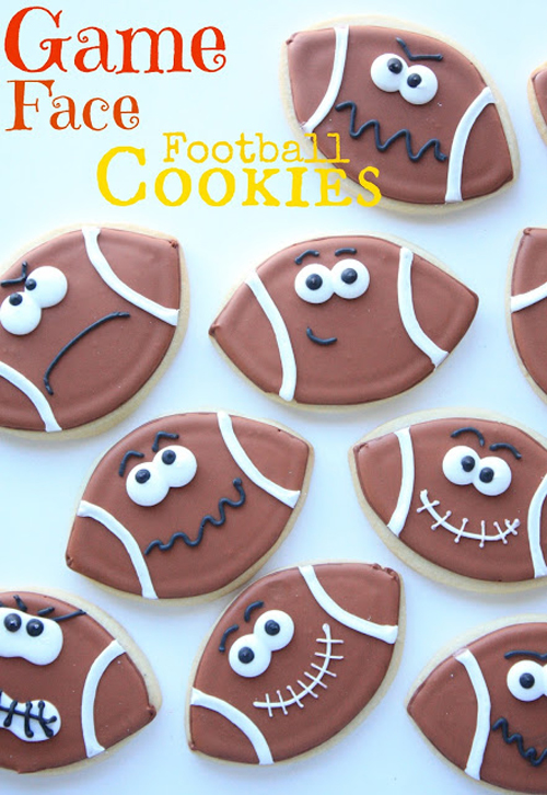 The perfect Super Bowl snack game face football cookies - football faces