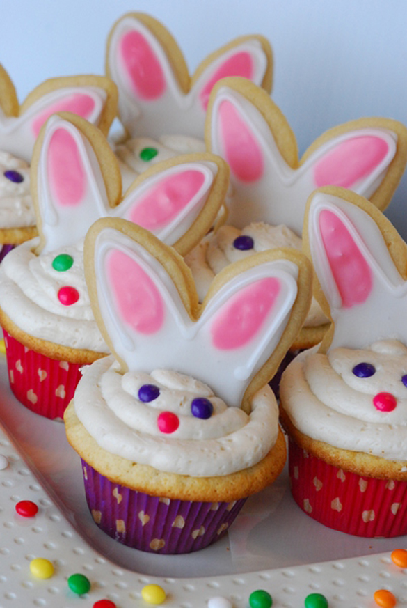 Easter Bunny Cupcakes (Vanilla Cupcakes with Vanilla Buttercream Icing)