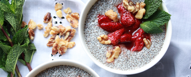Chia Seed Pudding with Roasted Strawberries