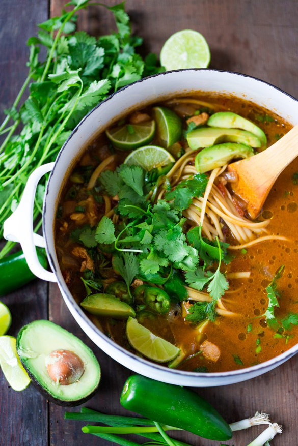 Mexican Chicken (or chickpea) Noodle soup