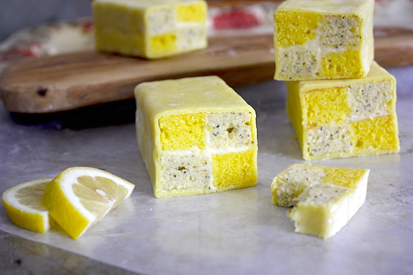 Mini Lemon & Poppyseed Battenberg Cakes
