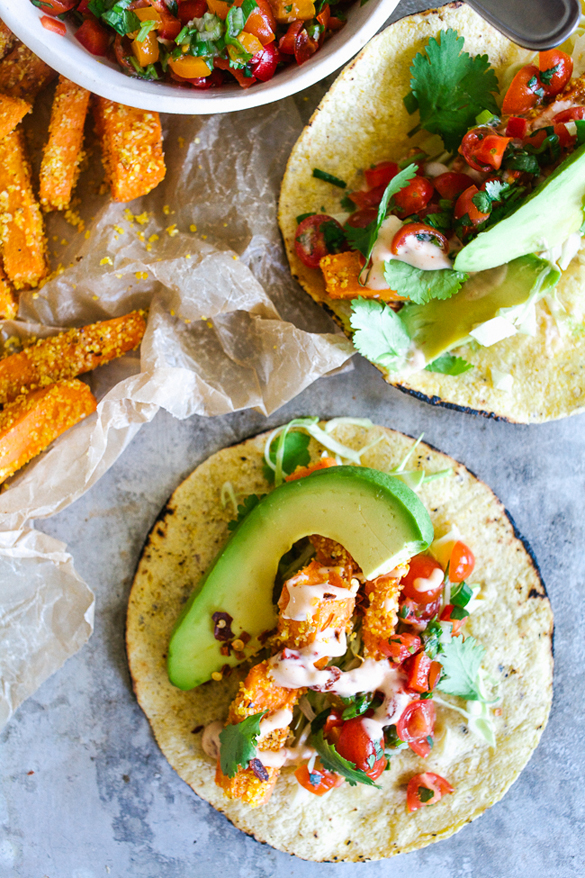 Crispy Yam Tacos with Chipotle Dip