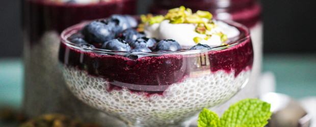 Healthy Blueberry Lemon Rosewater Chia Seed Pudding