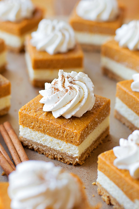Layered Pumpkin Pie Cheesecake Bars