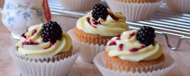 Blackberry & Pear Cupcakes with a Mascarpone & White Chocolate Frosting