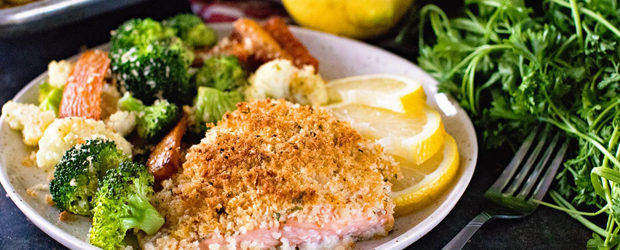 Sheet Pan Lemon Parmesan Crusted Salmon and Vegetables