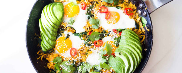 Sweet Potato Hash with Eggs and Spinach