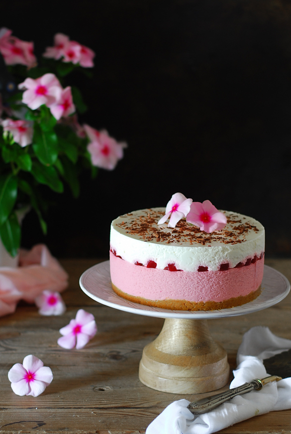 No-bake raspberry yogurt mousse cake